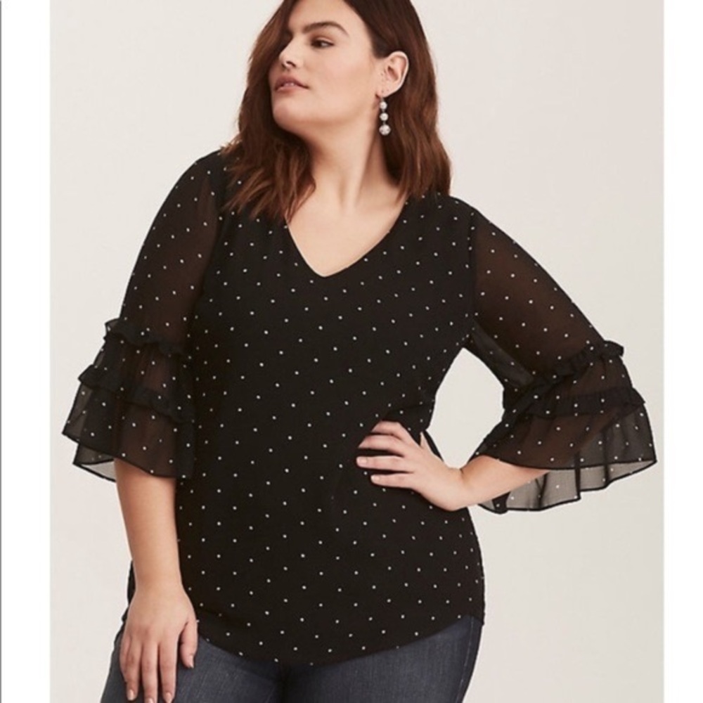 TORRID | Polka Dot Chiffon Ruffle Blouse 4X